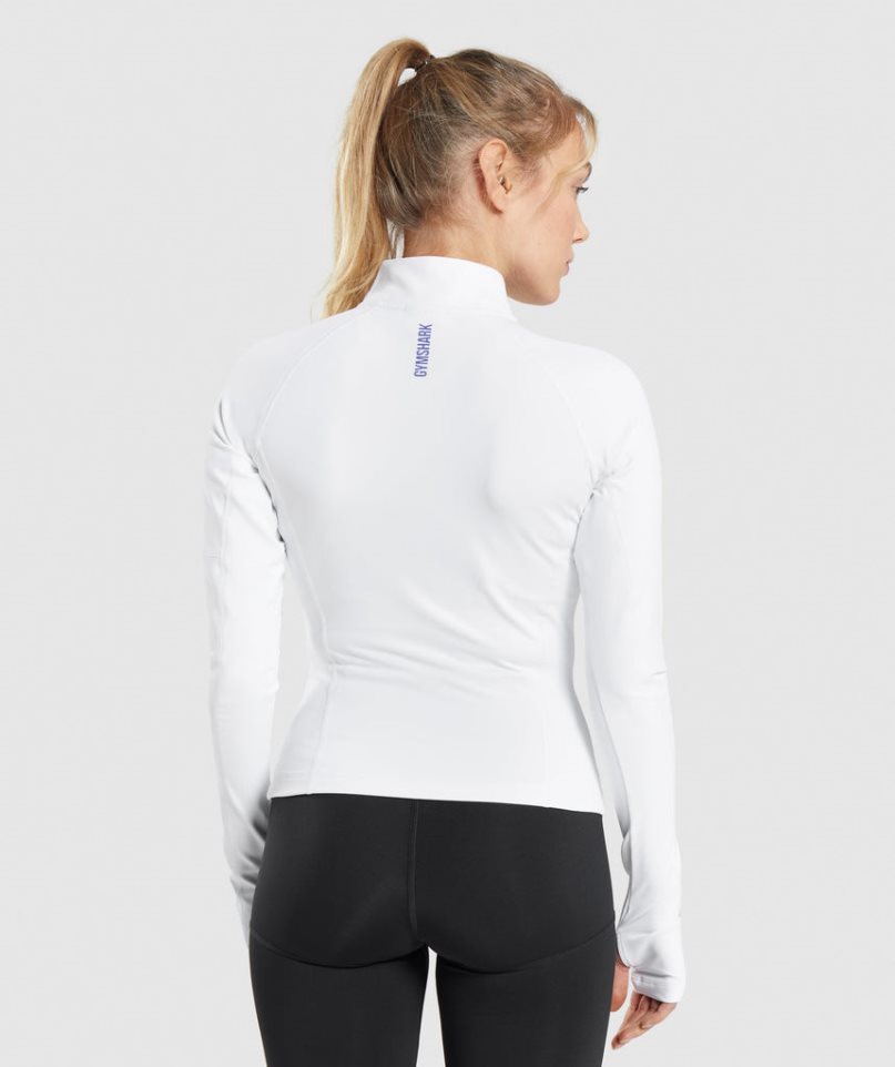 Bluzy Gymshark Pulse 1/4 Zip Damskie Białe | PL 193LAO